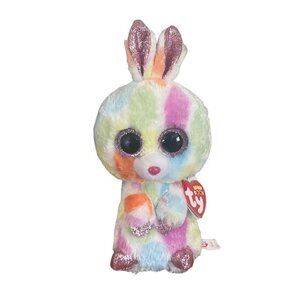 TY Beanie Babies Boos BLOOMY THE EASTER BUNNY 2018 Rainbow With Glitter Tags
